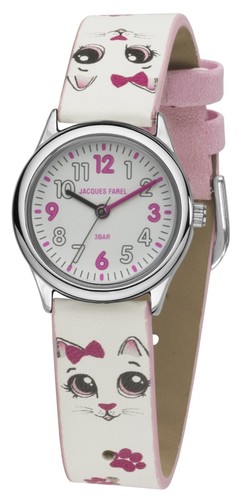 JACQUES FAREL Kinder-Armbanduhr Analog Quarz M�dchen Kunstleder HCC 561 Katze 