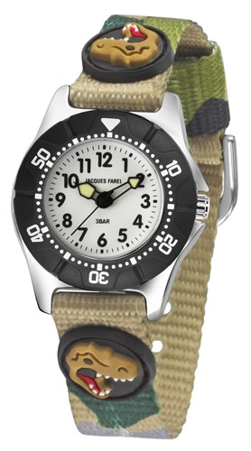 JACQUES FAREL Kinder-Armbanduhr Analog Quarz Jungen Textilband KWD 4111 T-Rex