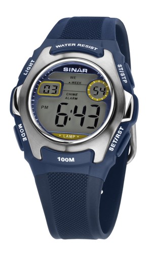 SINAR Jugenduhr Kinder Armbanduhr Digital Quarz Silikon XE-50-2 blau silber