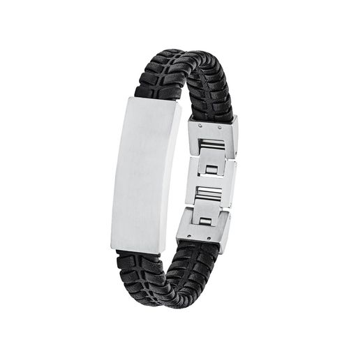 s.Oliver Jewel Herren Armband Identband Edelstahl Leder schwarz 2027442
