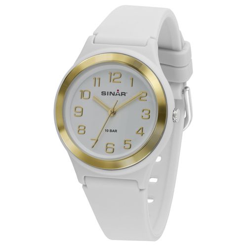 SINAR Jugenduhr Armbanduhr Analog Quarz M�dchen Silikonband XB-48-0 weiss gold