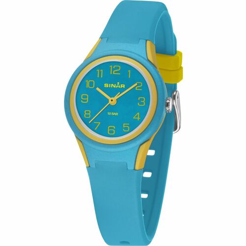 SINAR Jugenduhr Kinder Armbanduhr Analog Quarz Silikonband XB-47-2 t�rkis gelb