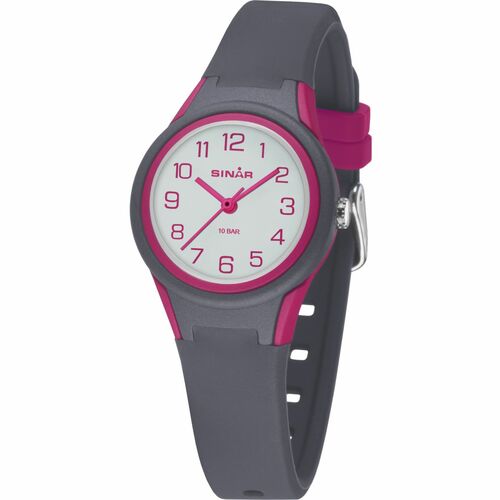 SINAR Jugenduhr Kinder Armbanduhr Analog Quarz Silikonband XB-47-8 grau pink