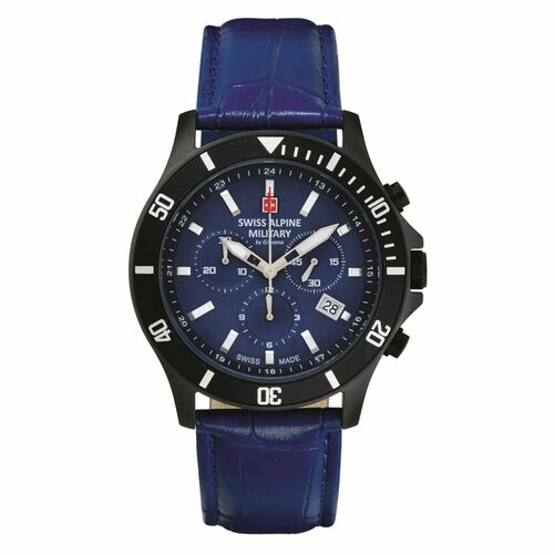 Swiss Alpine Military Herren Uhr Chronograph Analog Quarz 7022.9575SAM Leder