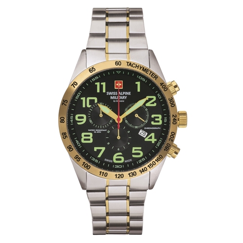 Swiss Alpine Military Herren Uhr Chronograph Analog Quarz 7047.9144SAM Edelstahl
