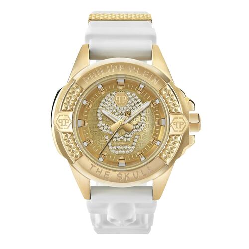 Philipp Plein Herren Uhr Analog Quarz $KULL IP Gold Kristalle PWAAA1221 Silikon
