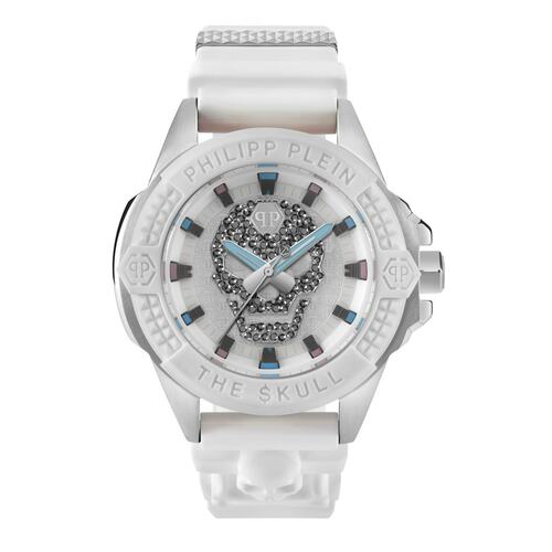 Philipp Plein Herren Uhr Analog Quarz $KULL weiss Kristalle PWAAA1521 Silikon