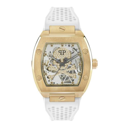 Philipp Plein Herren Uhr Automatik $KELETON gold Kristalle PWBAA0421 Silikon 