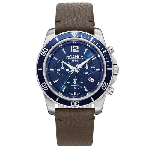 Roamer Herren Uhr Chronograph Quarz 862837 41 45 02 Nautic Chrono 100 Leder