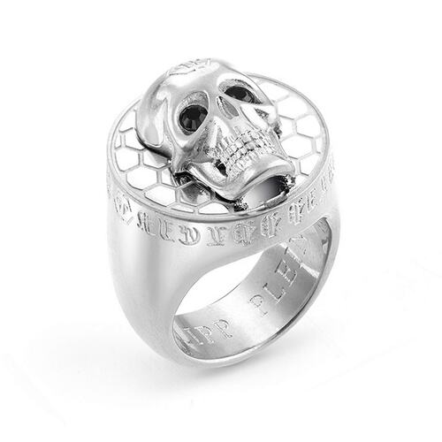 Philipp Plein Herren Ring Edelstahl silber 3D SKULL PJ8AA09R
