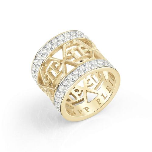 Philipp Plein Damen Ring Edelstahl Bicolor 3D SKULL PP Logo PJ3AA10R