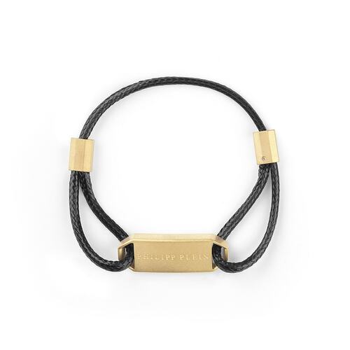 Philipp Plein Herren Armband Textil Edelstahl IP Gold PLEIN TAG PJ0AA06BU