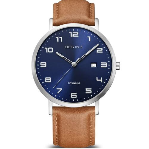 Bering Herren Uhr Armbanduhr Titanium  - 18640-567 Leder