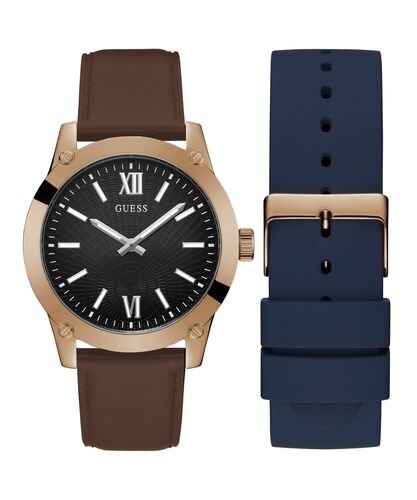 Guess Herren Uhr Armbanduhr CRESCENT GW0630G3 Leder Silikon