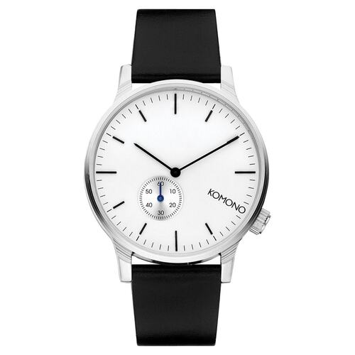Komono Herren Uhr Armbanduhr Leder Winston Subs - Silver / White KOM-TRW3002