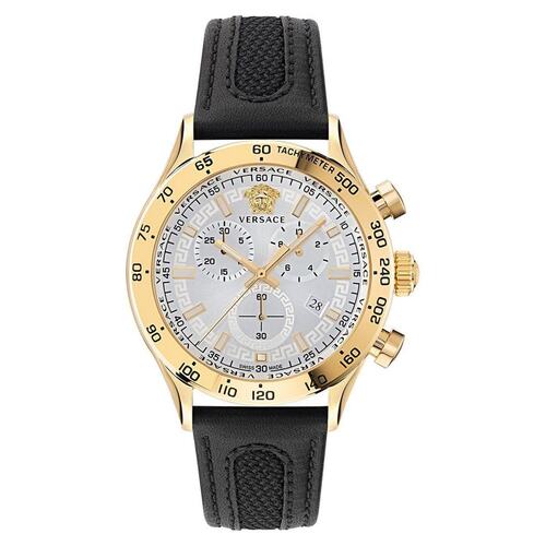 Versace Herren Uhr Armbanduhr Chronograph Edelstahl Hellenyium VE2U00222 Leder