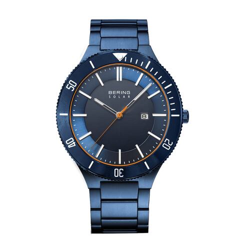 Bering Herren Uhr Armbanduhr Edelstahl blau 14443-797 Solar 