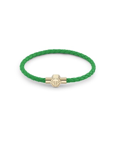 Philipp Plein Herren Armband Edelstahl gold Leder gr�n PLEIN TAG PJ0AA19BS