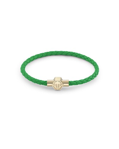Philipp Plein Herren Armband Edelstahl gold Leder gr�n PLEIN TAG PJ0AA19BL