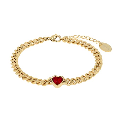 s.Oliver Jewel Damen Armband Armkette Edelstahl Gold Herz Zirkonia rot 2040609