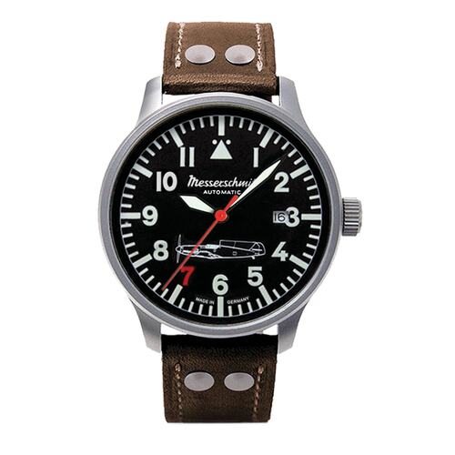 Aristo Herren Messerschmitt Uhr Fliegeruhr Rote 7 Automatik 109-42R7-A Leder