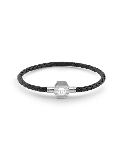 Philipp Plein Herren Armband Leder Edelstahl silber PLEIN ENIGMA L PJ6GA02BL