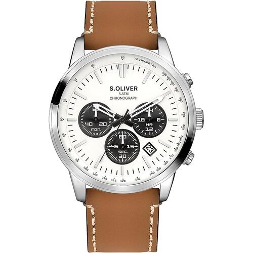 s.Oliver Herren Uhr Armbanduhr Chronograph Leder SO-4407-LC