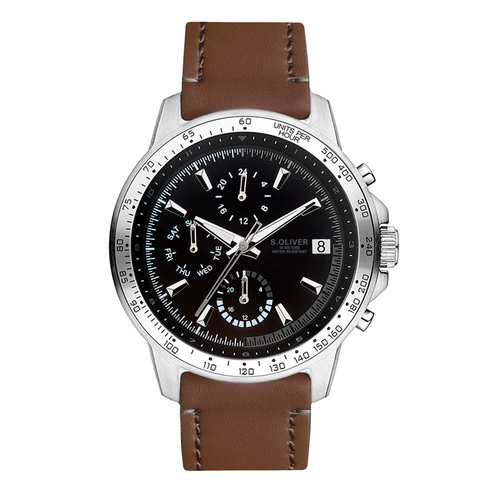 s.Oliver Herren Uhr Armbanduhr Multifunktion Leder SO-4418-LM
