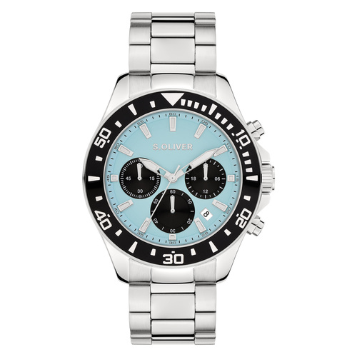 s.Oliver Herren Uhr Armbanduhr Chronograph Edelstahl Silber SO-4455-MC