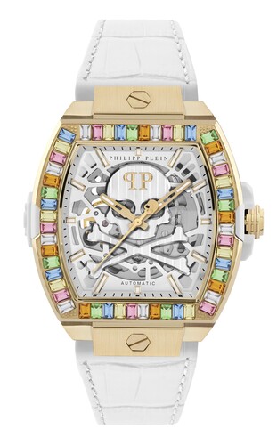 Philipp Plein Damen Uhr Automatik THE SKELETON BAGUETTES PWJHA0326 Leder