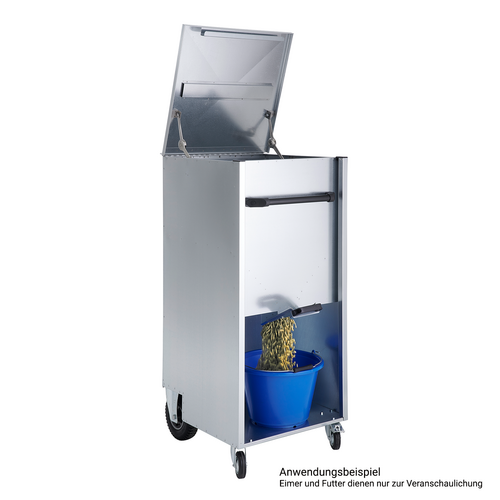 Kleines Futtersilo von PEETZ aus verzinktem Stahlblech auf R�dern