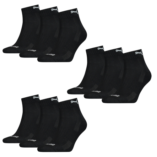 9 Paar Puma Quarter Socken mit Frottee-Sohle Gr. 35 - 46 Unisex Cushioned Kurzsocken 
