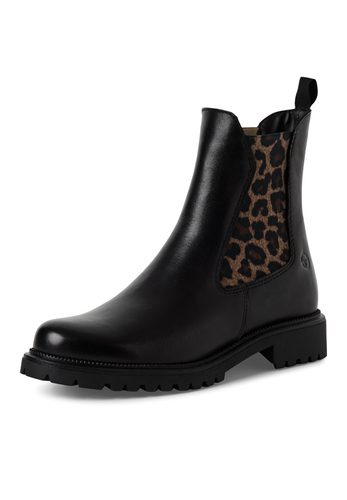 Tamaris Damen Chelsea Boot Lederstiefel Stiefelette M2542741 Schwarz Leopard