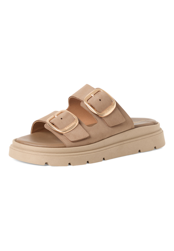 Tamaris Damen Leder Pantolette 1-27239-42-353 Frauen Schuhe Keilabsatz Beige