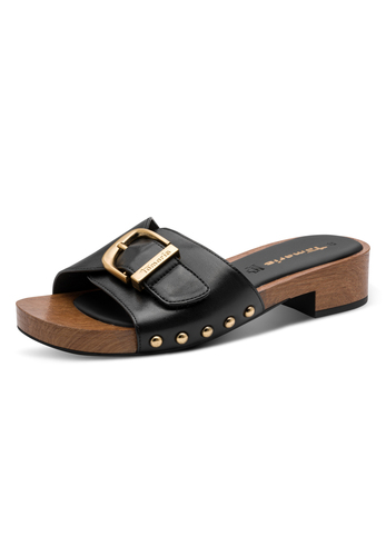 Tamaris Damen Leder Pantolette 1-27312-46-001 Frauen Schuhe Keilabsatz Schwarz