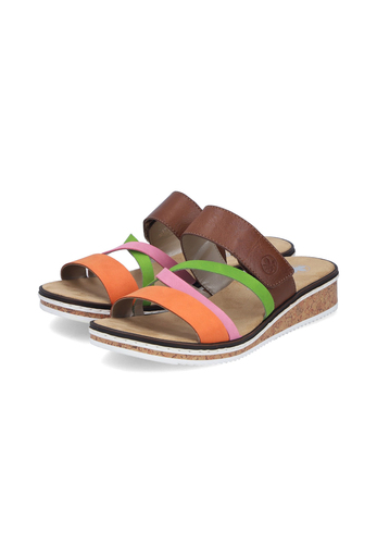 Rieker Damen Pantoletten V3652-96 Keilabsatz Slipper Bunt 
