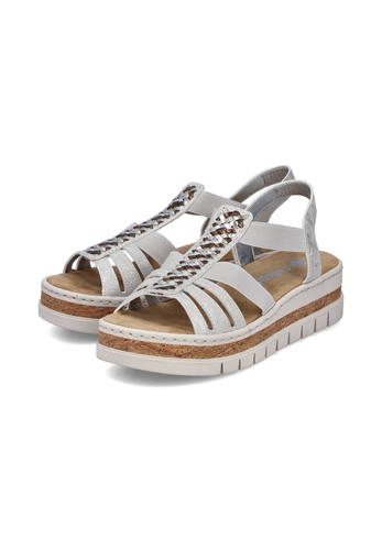 Rieker Damen Keilsandaletten Sandalen Ultraleicht V4918-90 Silver/Platinium