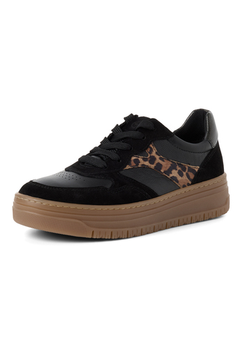 Tamaris Damen Sneaker 1-23717-45-090 Low Top Frauen Schuhe Leder Schwarz/Leopard