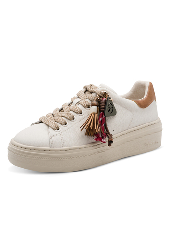 Tamaris Damen Leder Sneaker 1-23775-47-430 Frauen Schn�rschuh beige