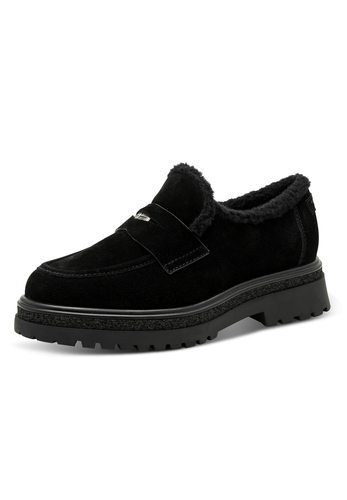 Tamaris Damen Leder Slipper 1-24720-47-001 Frauen Loafer Warmfutter schwarz