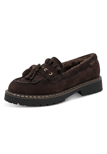 Tamaris Damen Leder Slipper 1-24716-47-304 Frauen Loafer Warmfutter Braun