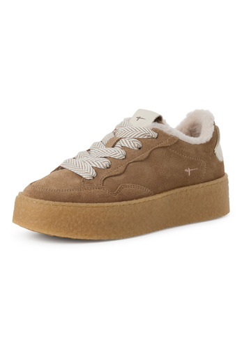 Tamaris Damen Leder Sneaker 1-23706-47-400 Low-Top Frauen Warmfutter Beige