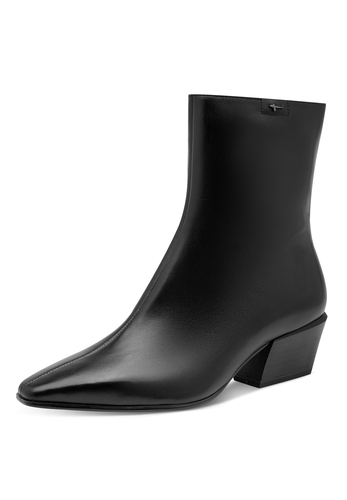 Tamaris Damen Leder Stiefelette 1-25356-47-003 Frauen Stiefel Spitz Schwarz