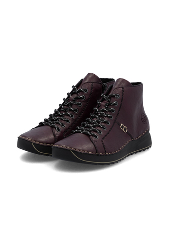 Rieker Damen Schn�rstiefel Kunstleder Keilabsatz Rot