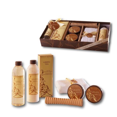 RAPHAEL ROSALEE COSMETICS Bade- und Pflegeset Bella Natura No. 129 (7-teilig) mit gr�nem Tee - Badegeschenkset mit Massageroller, Handtuch, K�perlotion uvm.