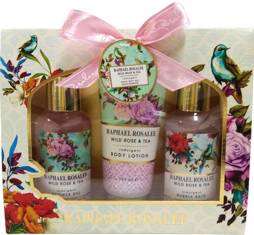 RAPHAEL ROSALEE COSMETICS Bade- und Pflegeset Flowers No. 166 (3-teilig) mit wei�en Rosen & Tee - Bade-Geschenkset mit Schaumbad, Lotion, uvm.