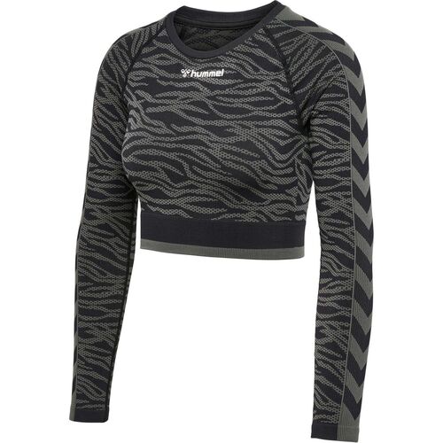 Hummel Hmlmt Saga Seamless Crop T-Shirt Ls - black/asphalt melange