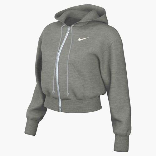 Nike W Nsw Phnx Flc Crop Fz Hdy - dk grey heather/sail