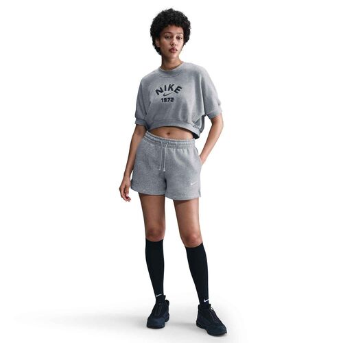 Nike W Nsw Phnx Flc Mr Std 4In Shrt - dk grey heather/sail