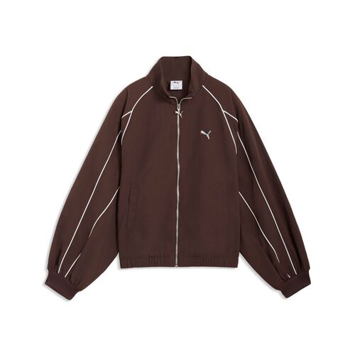 Puma T7 Balloon Sleeve Piping Relaxed Woven Track Jacket - Chocolate Brown